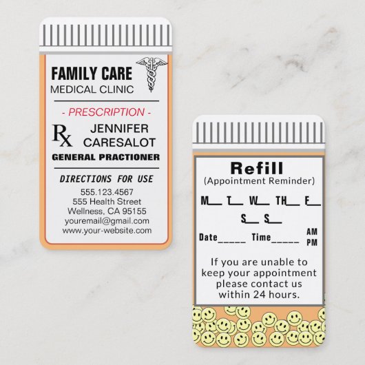 ALGEMENE ARTS Afspraak Herinnering Visitekaartje (Voorkant / Achterkant)