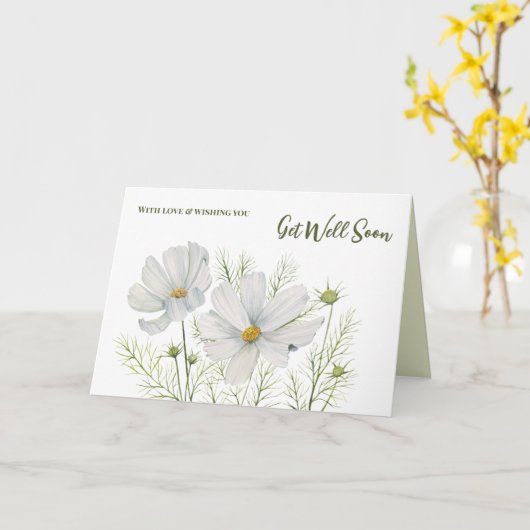 Algemene Beterschap Wit Cosmos Kaart (Gele Bloem)