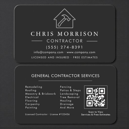 Algemene Bouw Zwart Zilver QR-code Visitekaartje
