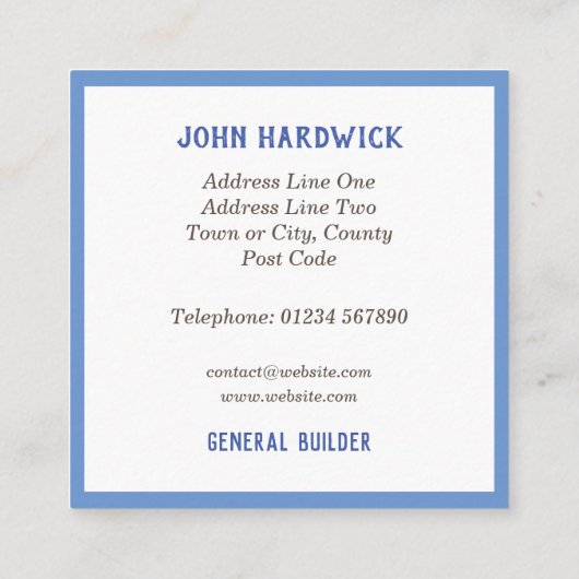 Algemene Bouwer met de Materialen van de Bouw Vierkante Visitekaartje (Achterkant)