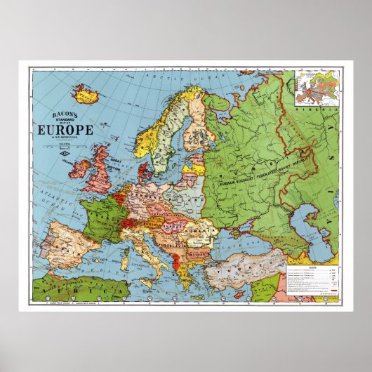 Algemene kaart van de  Europa 20e eeuw Poster (Voorkant)