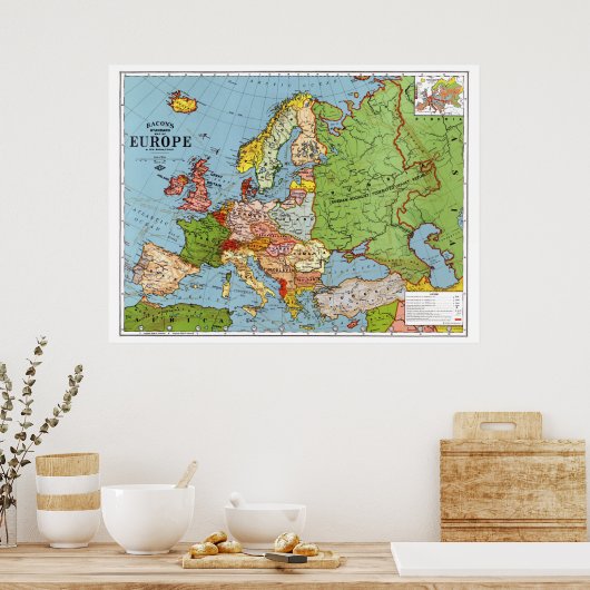 Algemene kaart van de  Europa 20e eeuw Poster (Keuken)