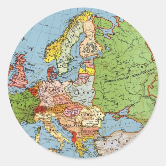 Algemene kaart van de Europa 20e eeuw Ronde Sticker (Voorkant)