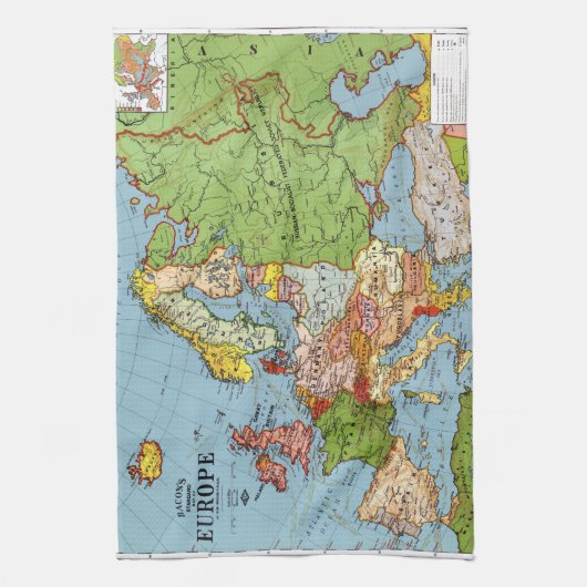 Algemene kaart van de  Europa 20e eeuw Theedoek (Verticaal)