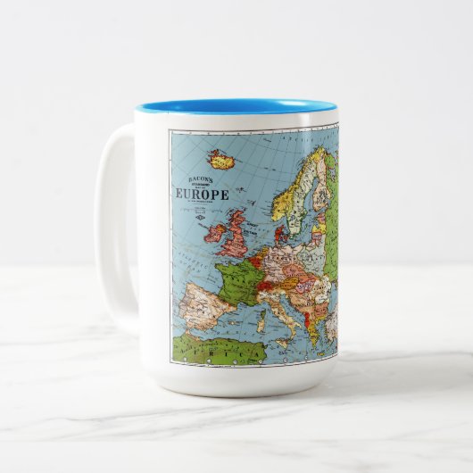 Algemene kaart van de  Europa 20e eeuw Tweekleurige Koffiemok (Voorkant links)