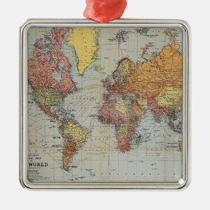 algemene kaart van de wereld metalen ornament