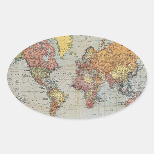  algemene kaart van de wereld ovale sticker (Voorkant)