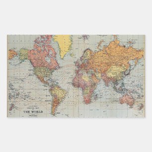algemene kaart van de wereld rechthoekige sticker