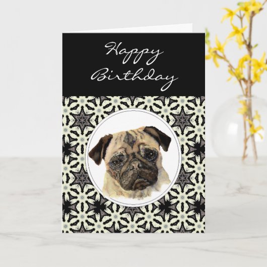 Algemene Pug van de Verjaardag, de Hond van het Kaart (Gele Bloem)