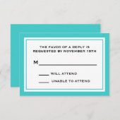 Algemene RSVP-kaarten (Blauwgroen / wit) RSVP Kaartje (Voorkant / Achterkant)