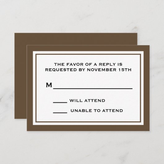 Algemene RSVP-kaarten (bruin/wit) RSVP Kaartje (Voorkant / Achterkant)
