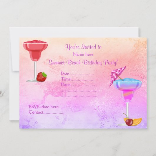 ALGEMENE STRANDCOCKTAIL FEESTJE PASTEL PARTY KAART (Achterkant)