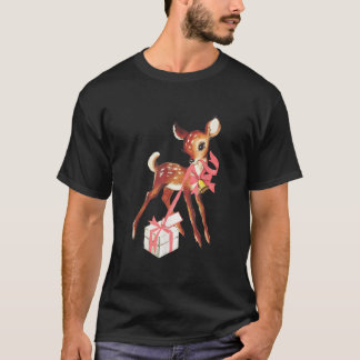 Algemene Uniseks Retro Vintage Rendier Roze Kerstm T-shirt