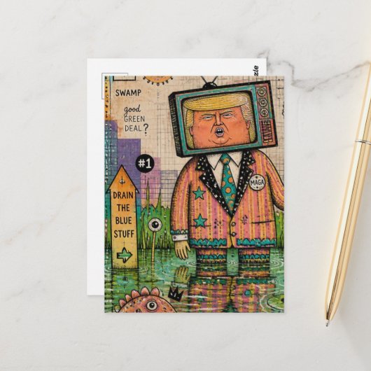 Algen AntiTrump Mixed Media Grappige Collage Briefkaart (Voorkant / Achterkant in situ)