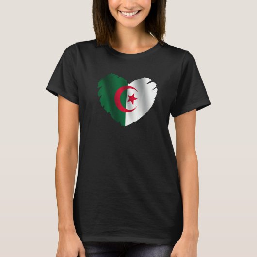 Algeria Flag On Shape Of Heart Algerian Algeria T-shirt (Voorkant)