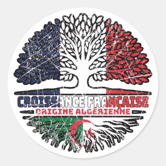 Algeria French France Tree Roots Flag Ronde Sticker (Voorkant)