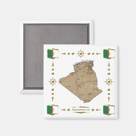 Algeria Map + Flags Magnet (Voorkant / Achterkant)