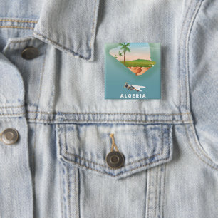 Algerije geïllustreerde reisposterprint. vierkante button 5,1 cm