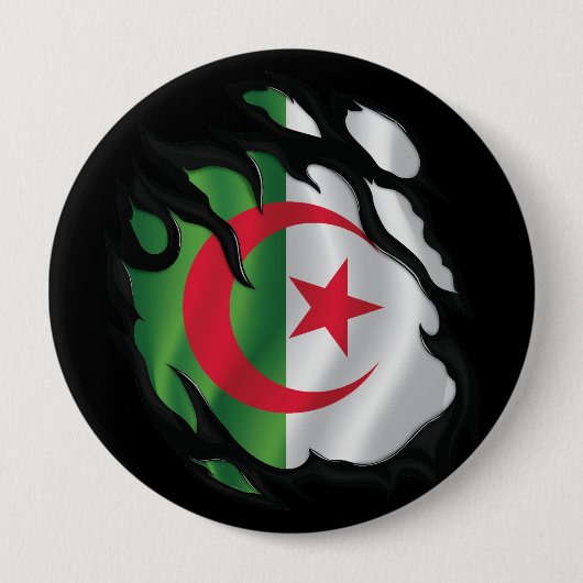 Algerije Gescheurde Vlag Ronde Button 4,0 Cm (Voorkant)
