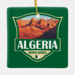 Algerije Illustratie Retro Badge Keramisch Ornament<br><div class="desc">Algerije vector kunstwerk ontwerp. Algerije staat bekend om zijn uitgestrekte en diverse landschappen - van de uitgestrekte Sahara-woestijn tot de goed bewaard gebleven oude ruïnes in het noorden.</div>