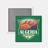 Algerije Illustratie Retro Badge Magneet (Voorkant / Achterkant)