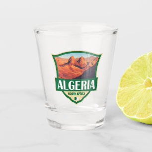 Algerije Illustratie Retro Badge Shot Glas
