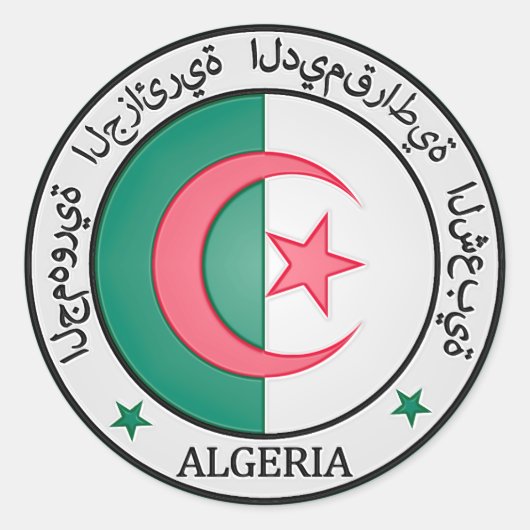 Algerije Round Emblem Ronde Sticker (Voorkant)