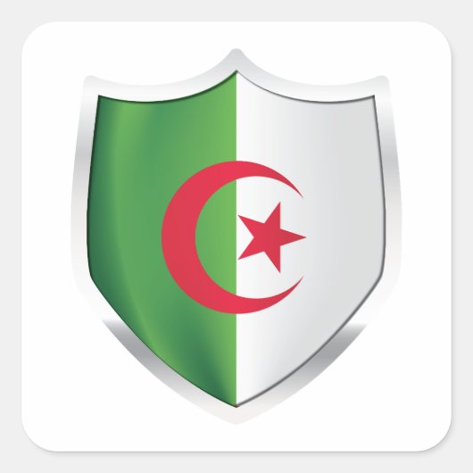 Algerije Silver Shield Flag Vierkante Sticker (Voorkant)