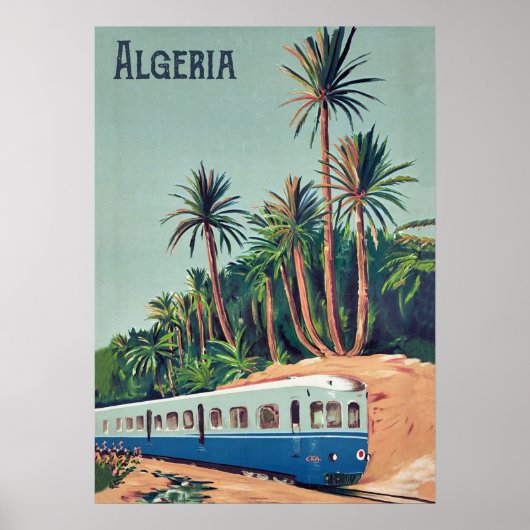 Algerije, trein die de palmen passeert poster (Voorkant)