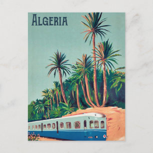 Algerije, trein die langs de palmbomen rijdt briefkaart