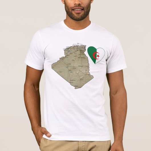 Algerije Vlag Hart en Kaart T-Shirt (Voorkant)