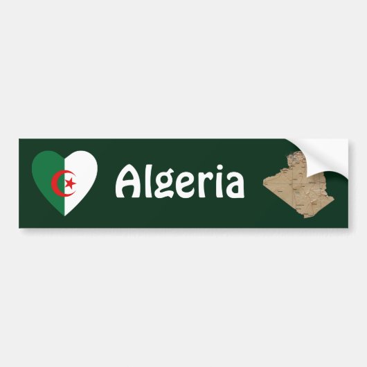 Algerije Vlag Hart + Landkaart Bumpersticker (Voorkant)