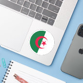 Algerije Vlag Ronde Sticker (Laptop met iPhone)