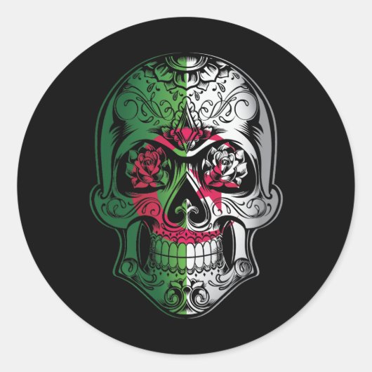 Algerijnse schedel en Rozen vlag Ronde Sticker (Voorkant)