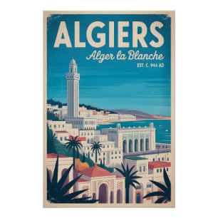 Algiers Algerije Retro Reisposter Kunst Perfect Poster