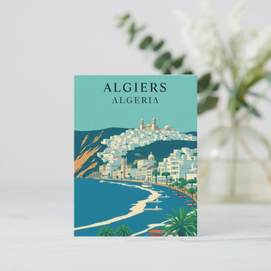 Algiers, Algerije Vintage Travel Art Briefkaart (Staand voorkant)