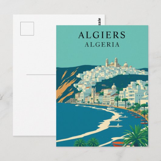 Algiers, Algerije Vintage Travel Art Briefkaart (Voorkant / Achterkant)
