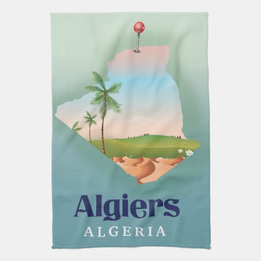 Algiers Algerijnse kaart reisposter Theedoek (Verticaal)