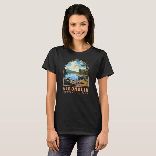 Algonquin Provincial Park Reizen Art Badge T-shirt (Voorkant volledig)
