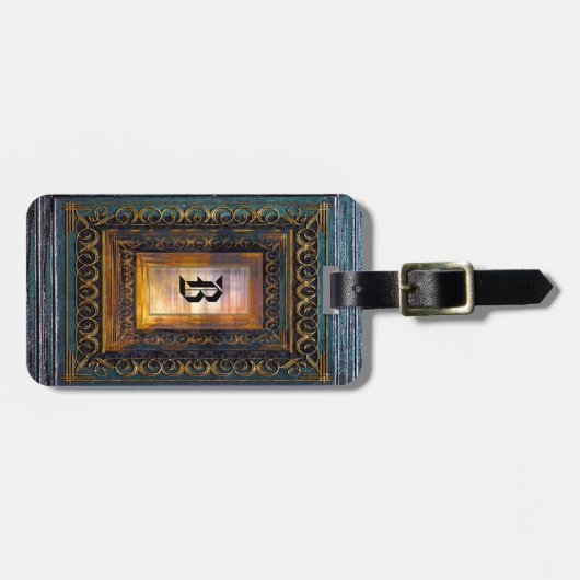 Algortex Elkin Old Book Style Monogram Bagagelabel (Voorkant horizontaal)