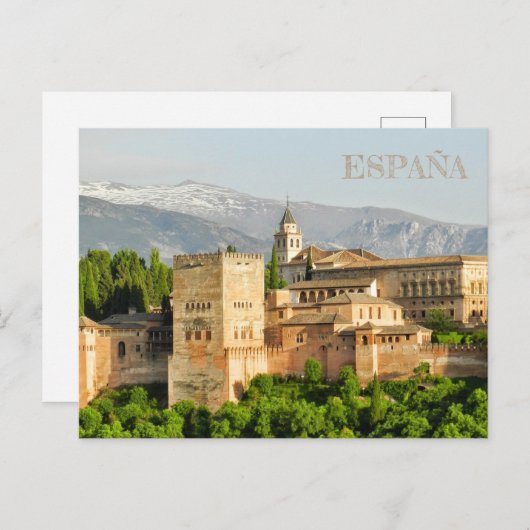 Alhambra de Granada en Andalucía, Spanje Briefkaart (Voorkant / Achterkant)