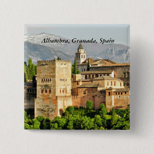 Alhambra, Granada, Andalusië, Spanje Vierkante Button 5,1 Cm