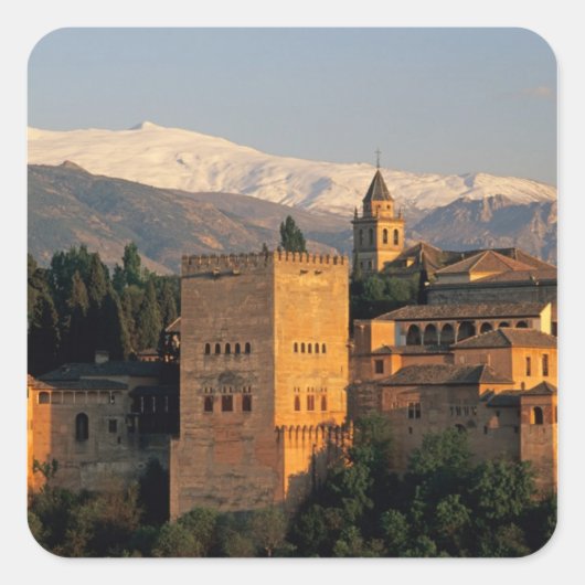 Alhambra; Granada; Andaslusie, Spanje, Sierra Vierkante Sticker (Voorkant)