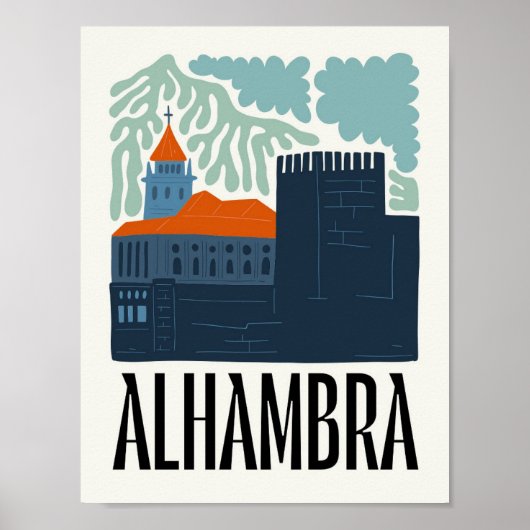 Alhambra Granada Spanje abstracte reizen bloemsier Poster (Voorkant)