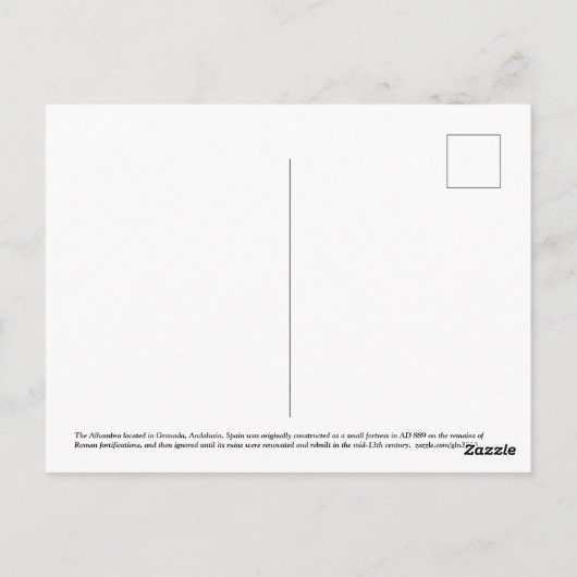 Alhambra, Granada Spanje Briefkaart (Achterkant)
