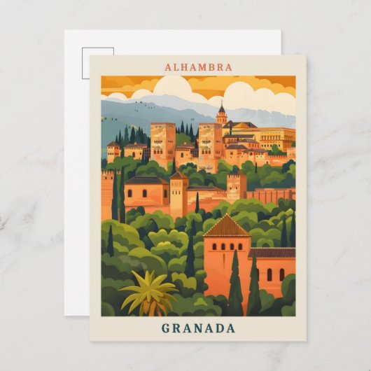 Alhambra Granada Spanje Elegante Vintage Reizen Briefkaart (Voorkant / Achterkant)