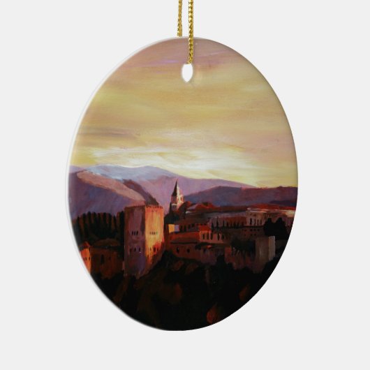 Alhambra Granada Spanje met sneeuw bedekt bergen Keramisch Ornament (Rechts)