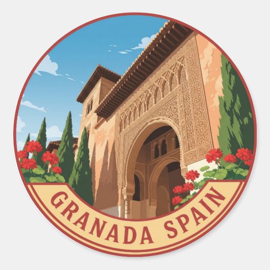 Alhambra Granada Spanje Reizen Ronde Sticker (Voorkant)