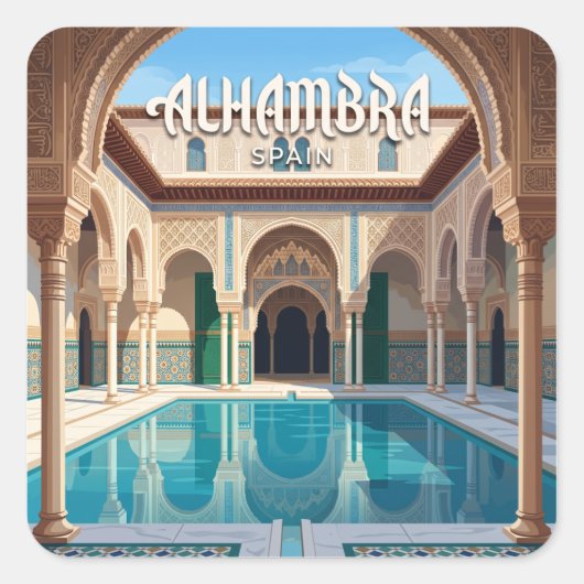 Alhambra Granada Spanje Vierkante Sticker (Voorkant)