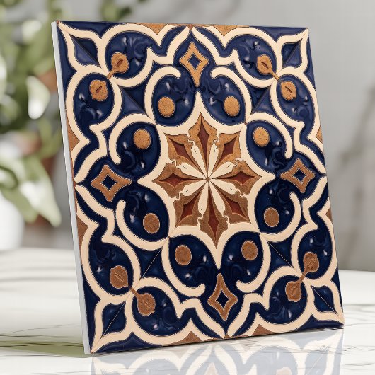 Alhambra Moorse geometrische marine blauw goud Tegeltje